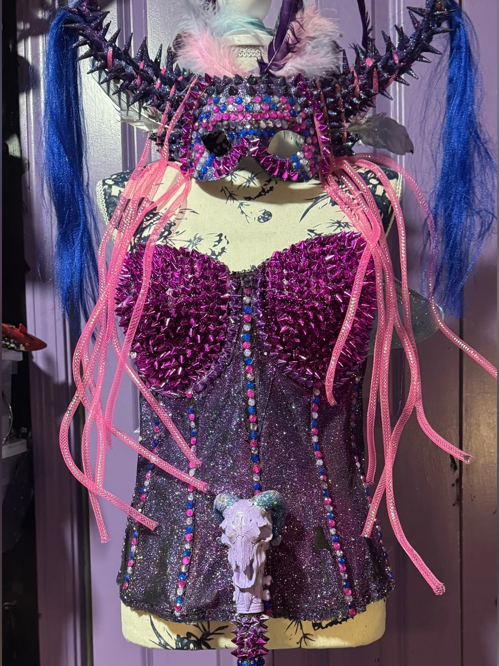 Purple Spiked Sequin corset costume -disco demon